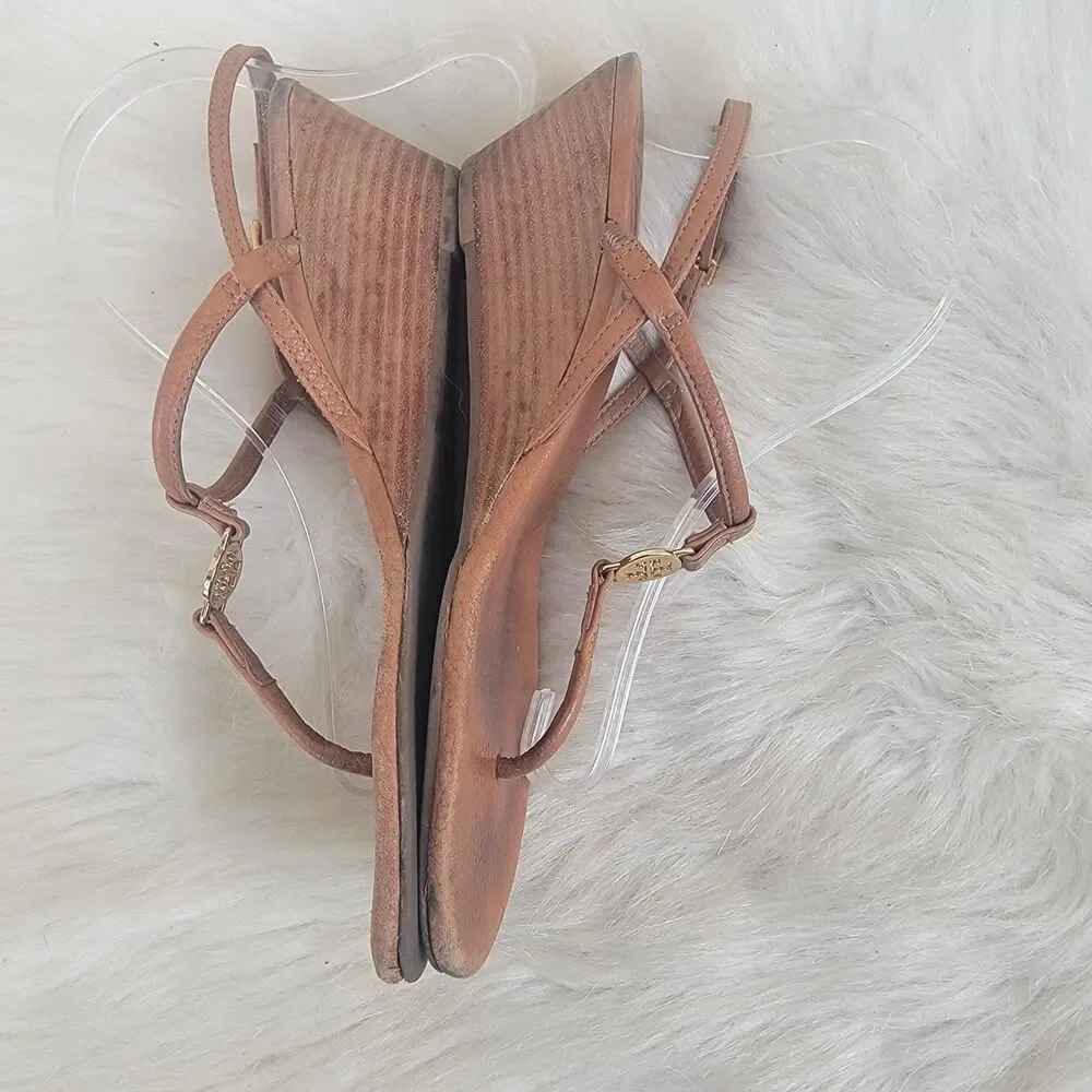 Tory Burch Emmy T-Strap Brown Leather Sandals Sz 6